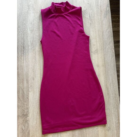Aritzia Babaton Hot Pink Mockneck Bodycon Mini Dress Size Small - Picture 1 of 7